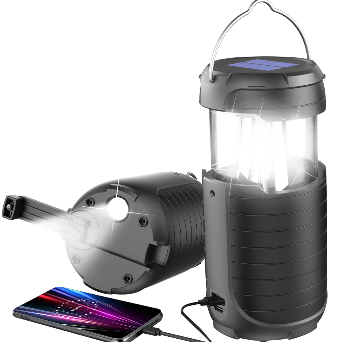 Solar LED Flashlight with USB Charger for Cellphone
