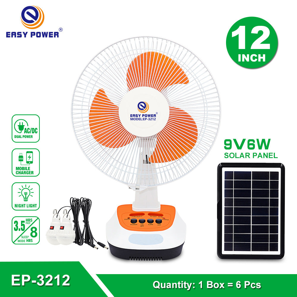 Portable 12-Inch Solar Rechargeable Camping Fan