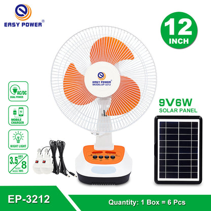 Portable 12-Inch Solar Rechargeable Camping Fan