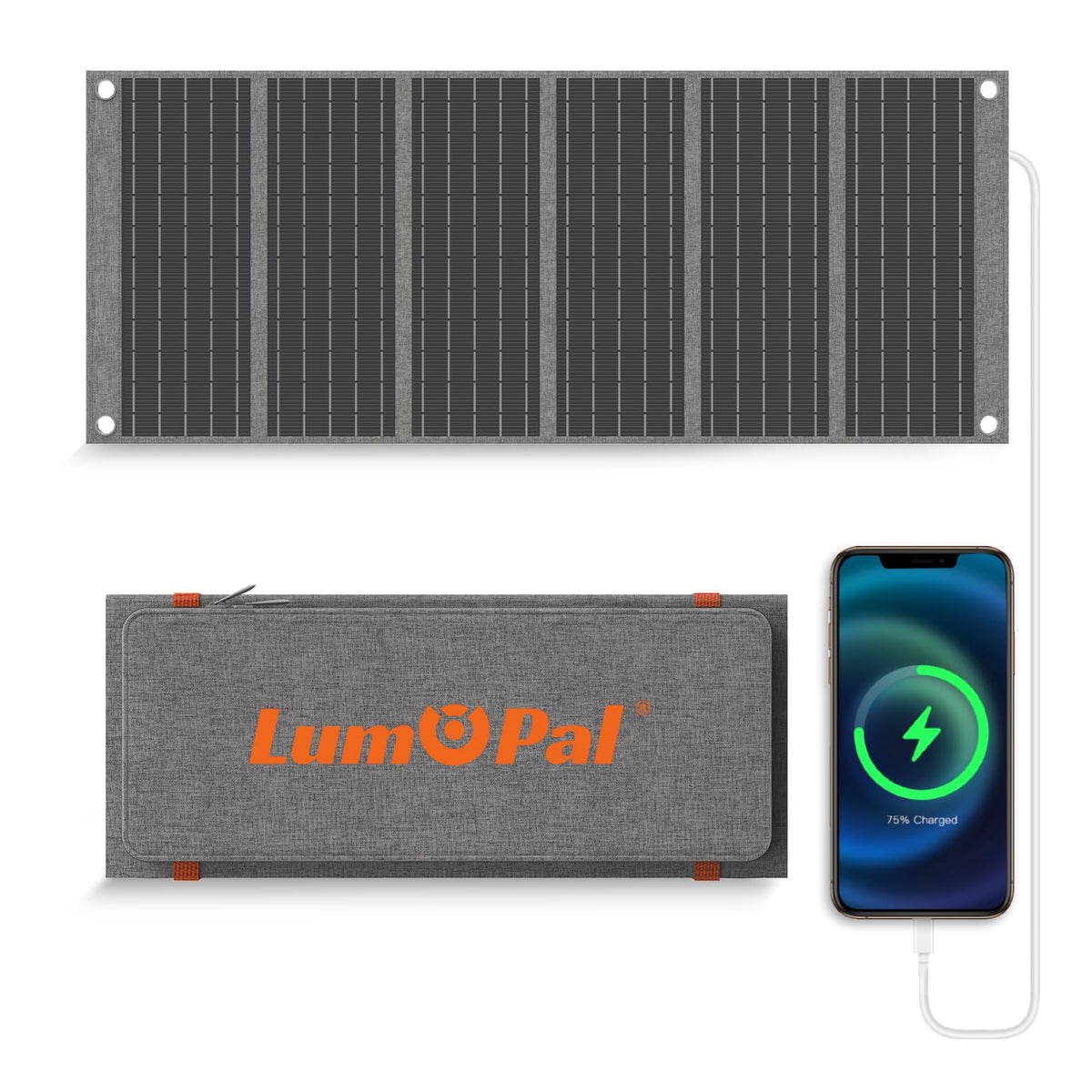 LUMOPAL 30W Foldable Solar Charger with PD USB-C and USB-A