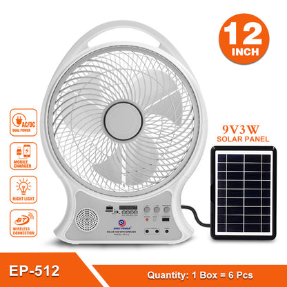 12-Inch Solar-Powered Portable Fan