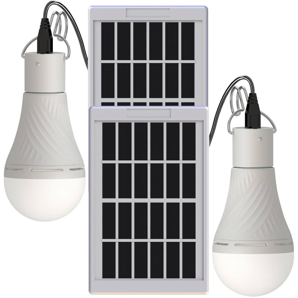FLYHOOM Dusk to Dawn Portable Solar LED Bulb Lights 2-Pack